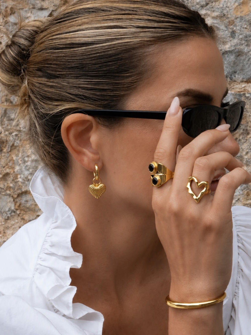 18K Gold Plated Sterling Silver Removable Heart Charm Huggie Hoop Earrings S925